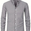 Dark Gray 2025 New Cross-Border Spring And Summer Slim-Fit Black And White Checkered Formal Long-Sleeve Shirt for Men