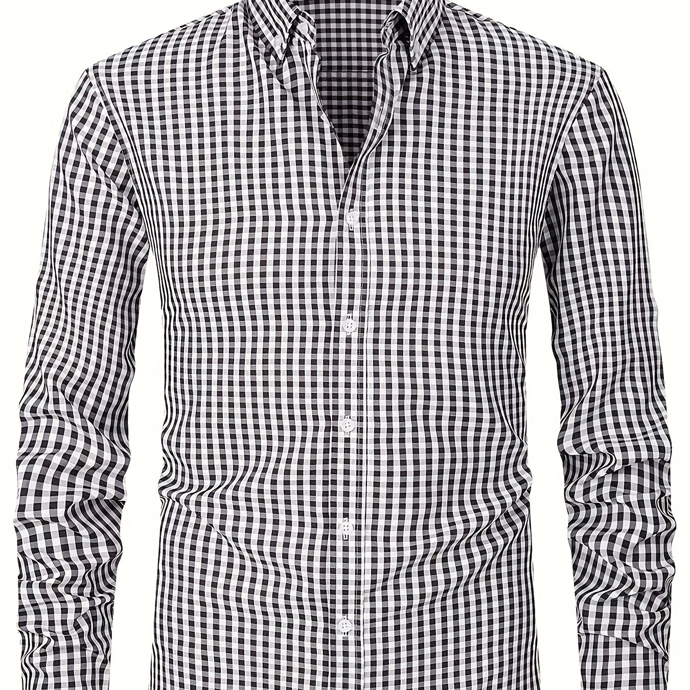 2025 New Cross-Border Spring And Summer Slim-Fit Black And White Checkered Formal Long-Sleeve Shirt for Men