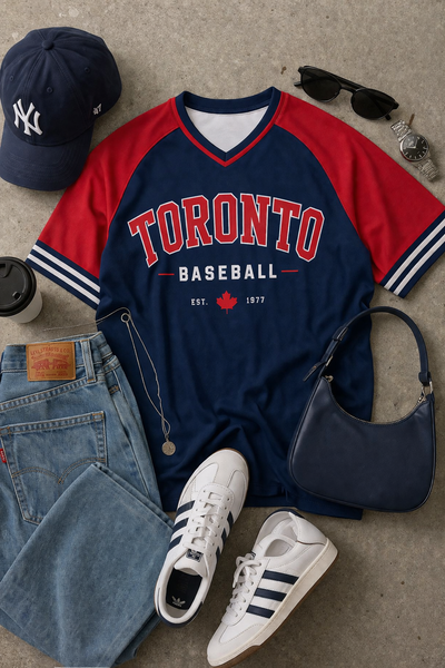 Toronto Baseball Shirt Navy Red Minimal Athletic Tee Everyday Street Style
