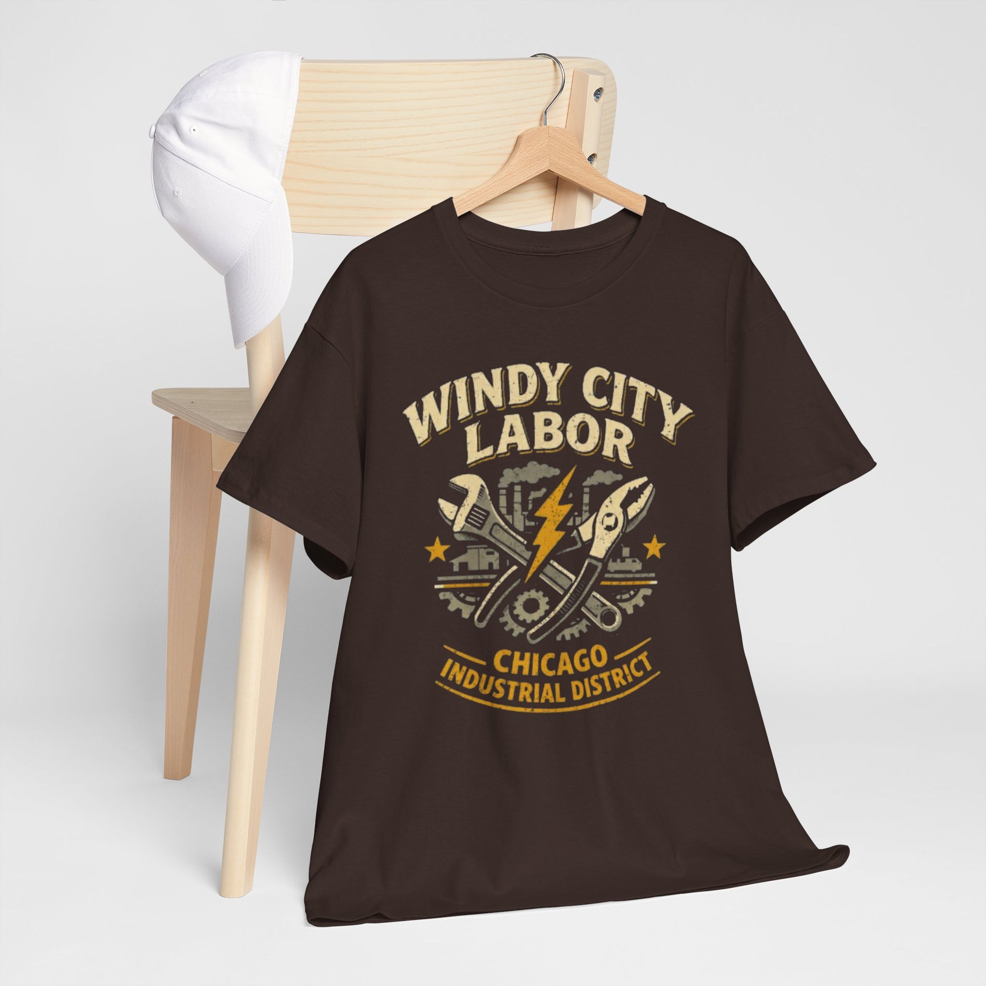 Dark Slate Gray Windy City Labor Chicago Industrial District T-Shirt – Vintage Worker Graphic Tee