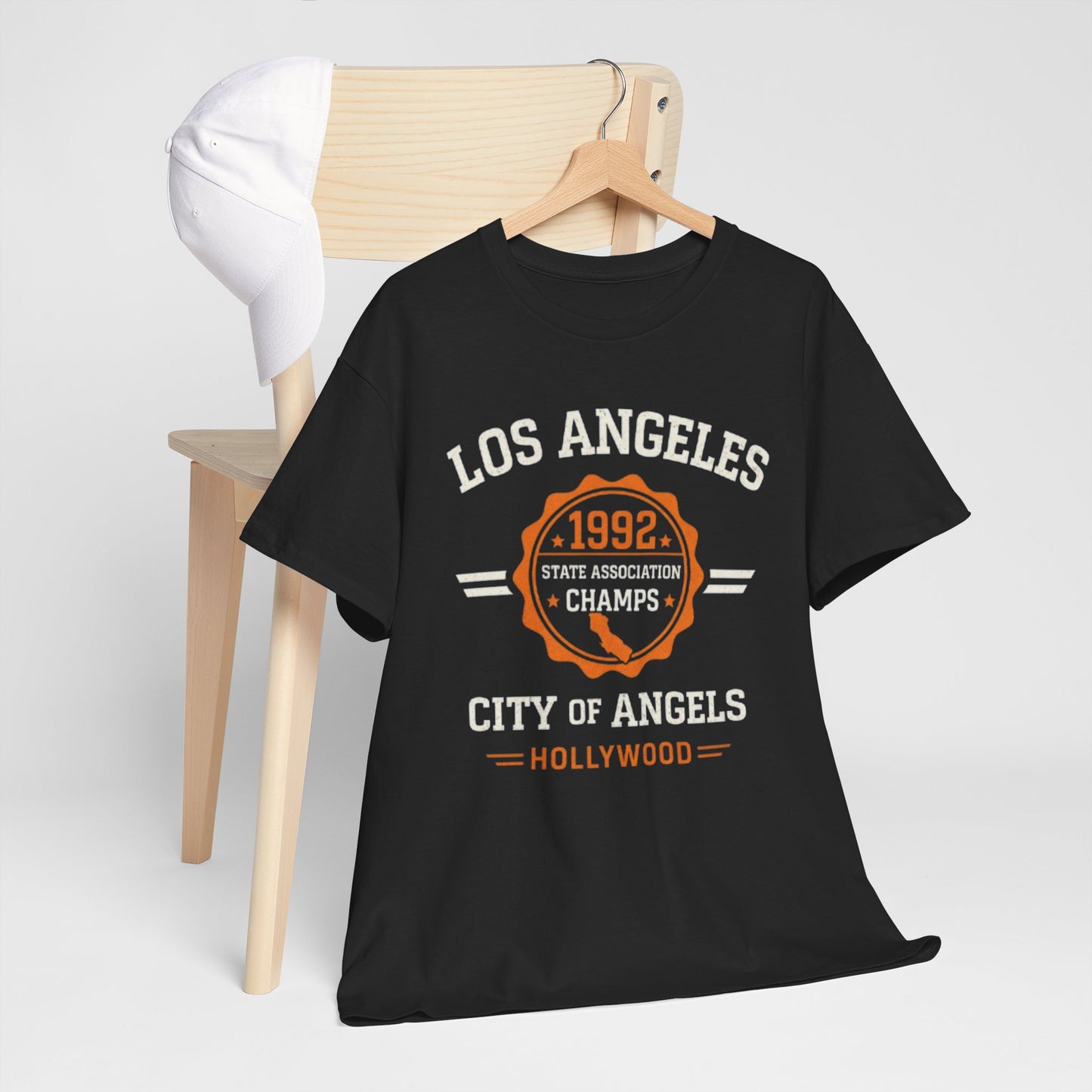 Los Angeles 1992 City of Angels Graphic T-Shirt – Vintage Hollywood Streetwear Tee