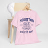 Lavender Houston Athletic Dept. T-Shirt — USA Texas 1990 Vintage Collegiate Tee