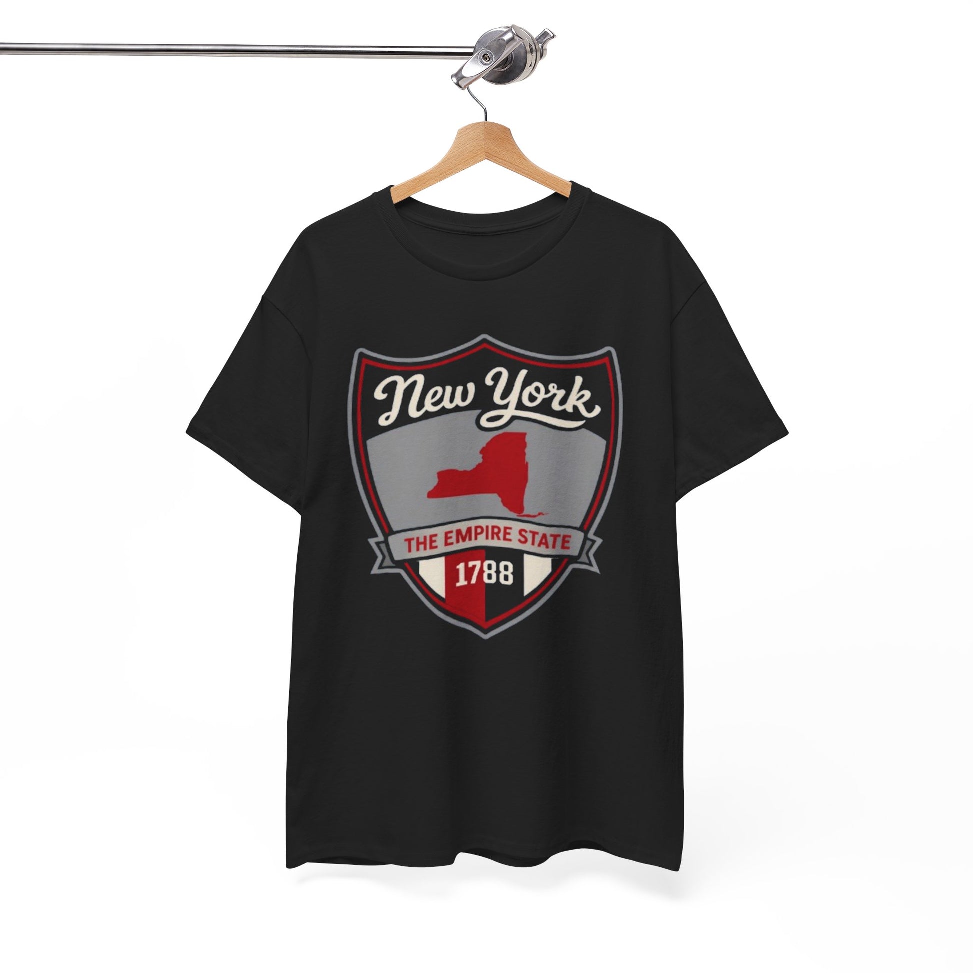White Smoke New York Shield T‑Shirt — The Empire State 1788 Retro Badge Tee