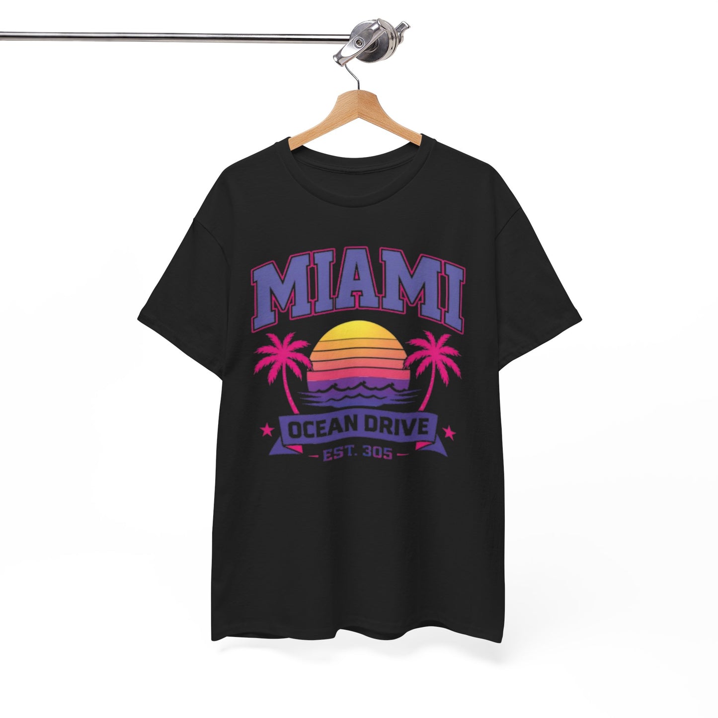 White Smoke Miami Ocean Drive Est. 305 Graphic T-Shirt – Retro Sunset Beach Streetwear Tee