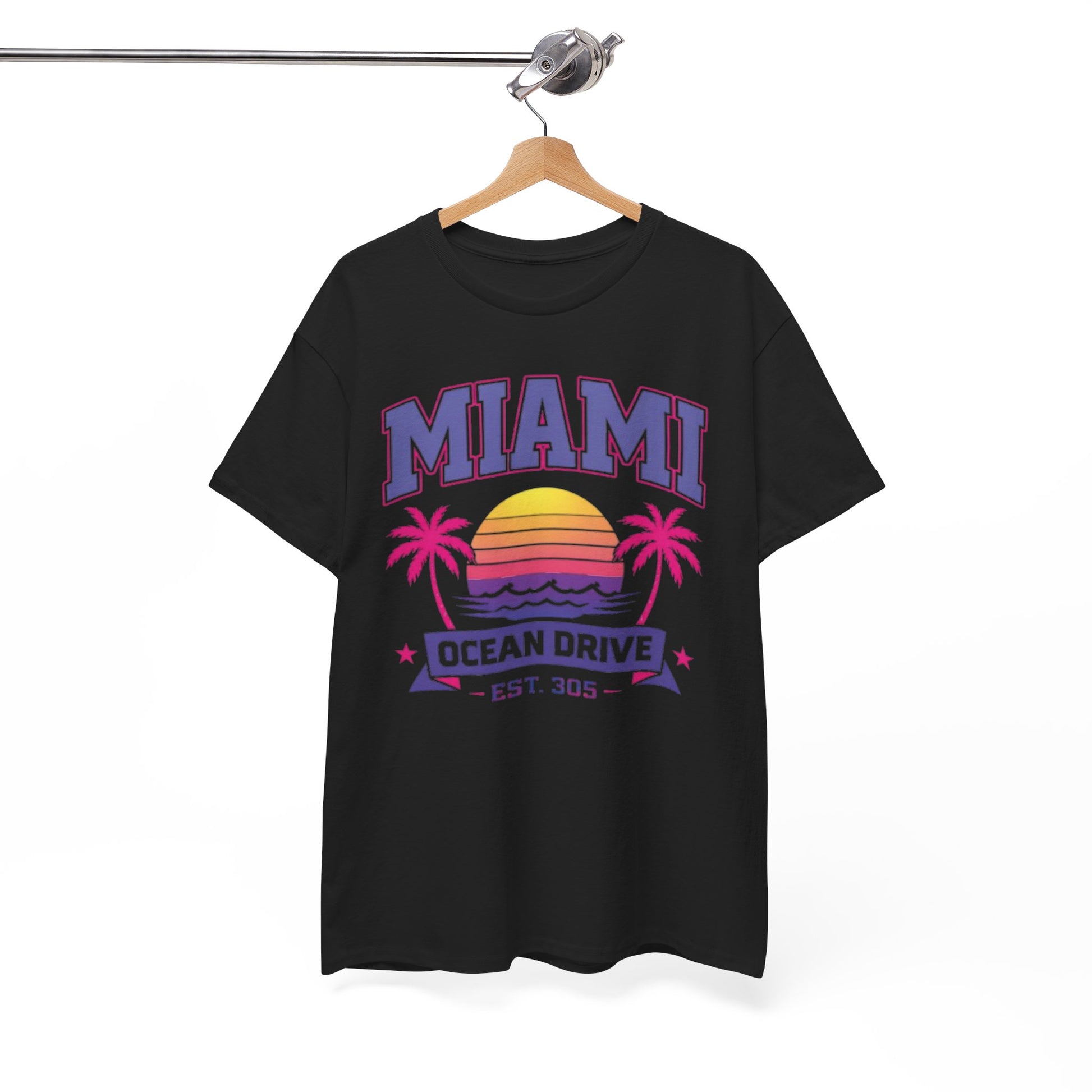 White Smoke Miami Ocean Drive Est. 305 Graphic T-Shirt – Retro Sunset Beach Streetwear Tee