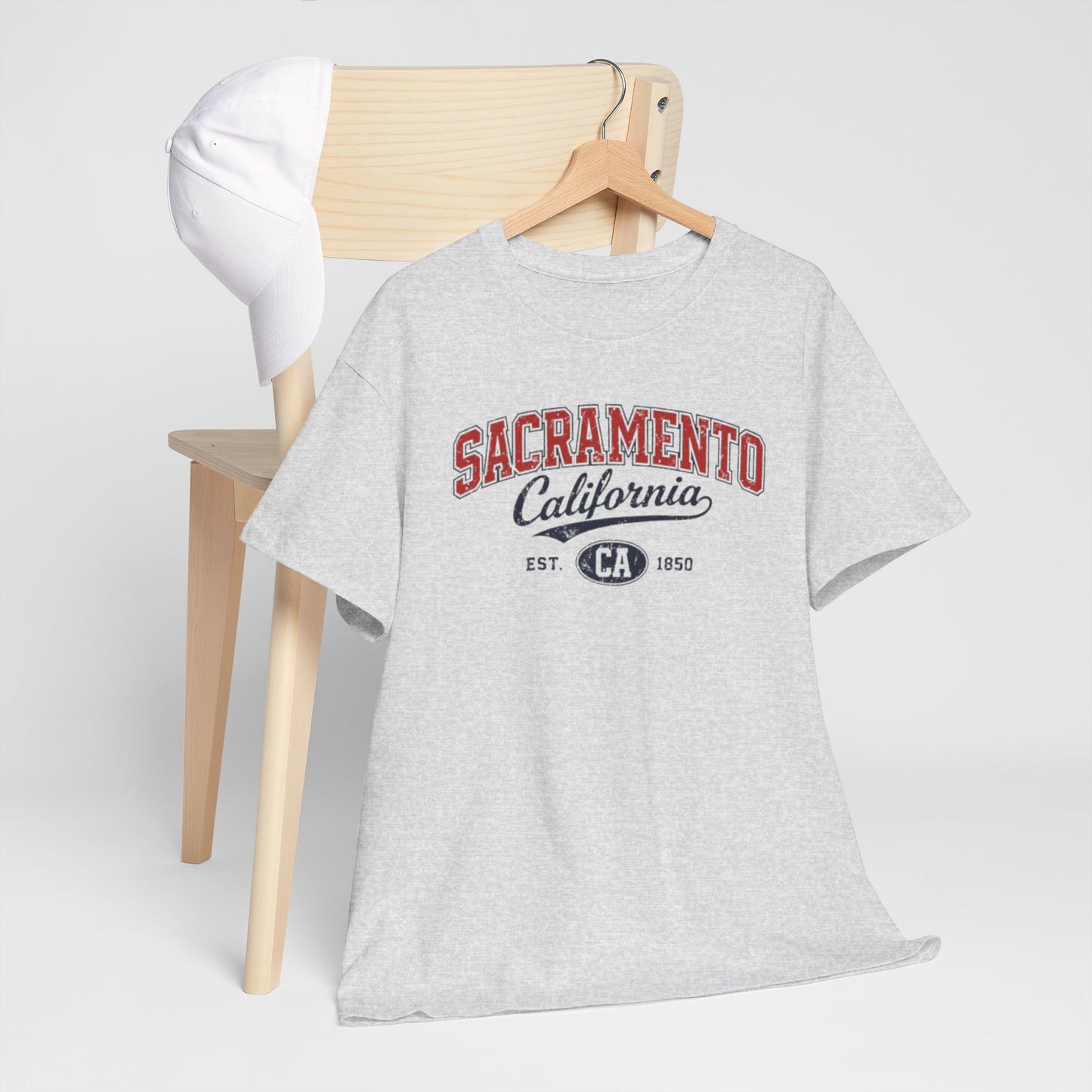 Light Gray Sacramento California Vintage Tee — Retro City College Shirt