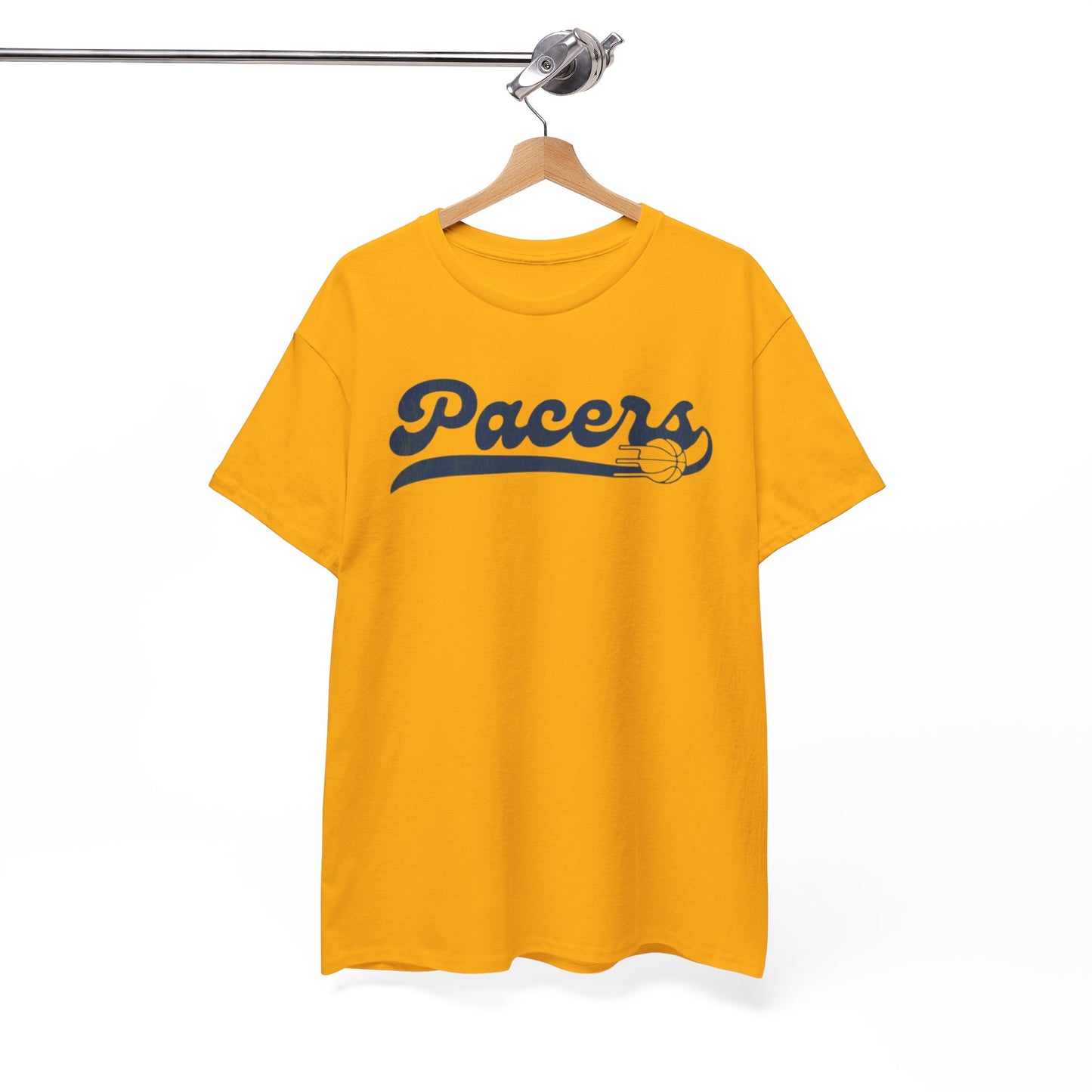White Smoke Indiana Pacers  Script T‑Shirt — Retro Basketball Tee with Ball Accent