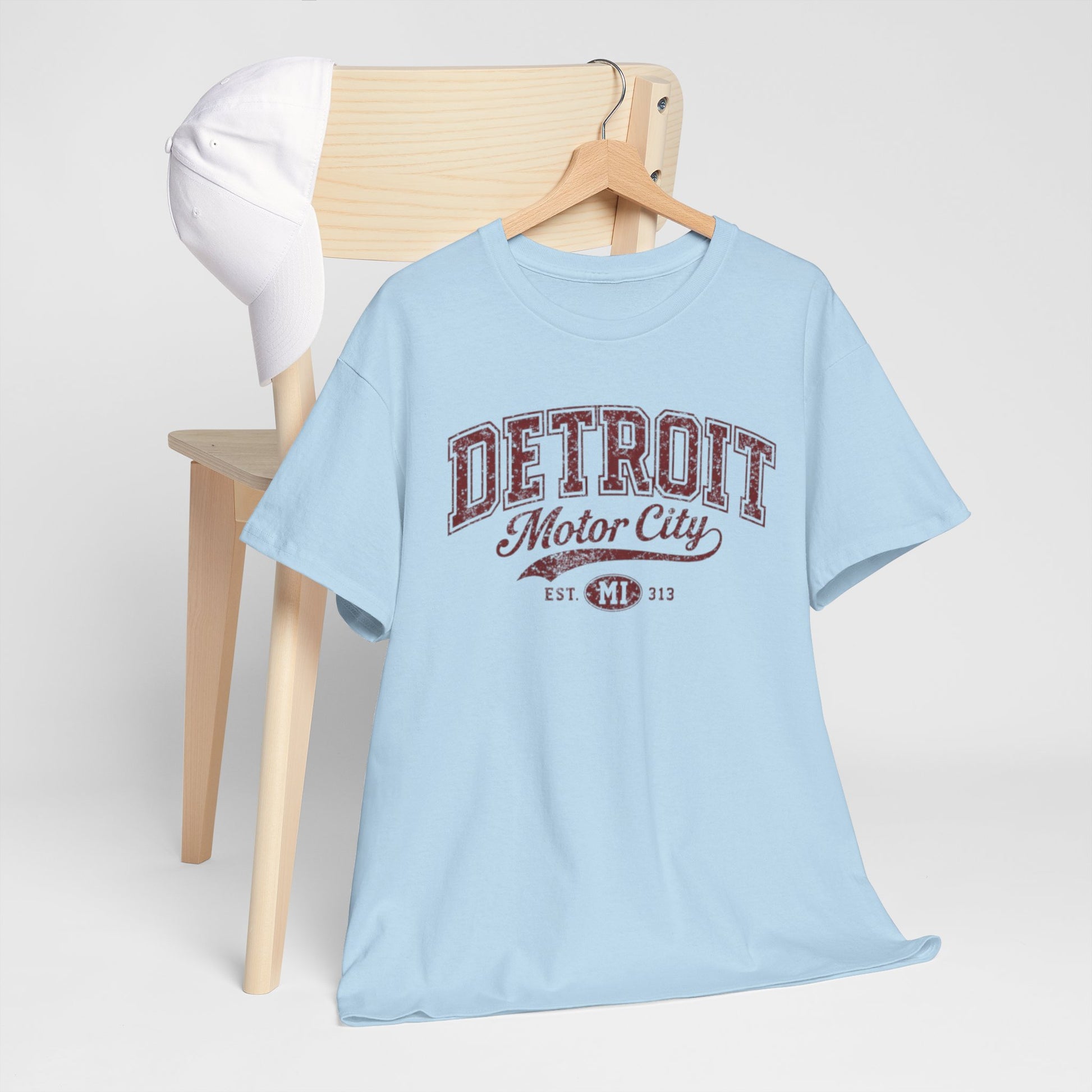 Light Blue Detroit Motor City T‑Shirt — Vintage Automotive Graphic Tee