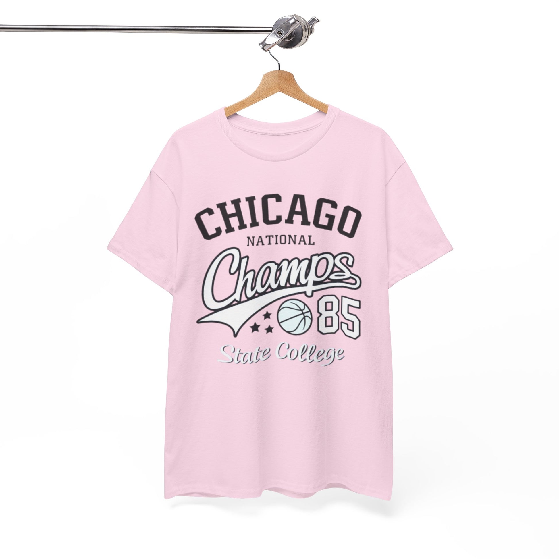 White Smoke Chicago Champs State College T-Shirt – Basketball Streetwear Varsity Tee