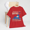 Firebrick Buffalo NY City of Good Neighbors T-Shirt — Retro New York State Silhouette Tee