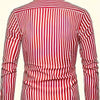 Seashell Men's Casual Striped Long Sleeve Shirt -  and White Vertical Pattern, Button- Collar Design, Non-Stretch Fabric, Suitable for Casual Attire, All Seasons | Fitted Cut