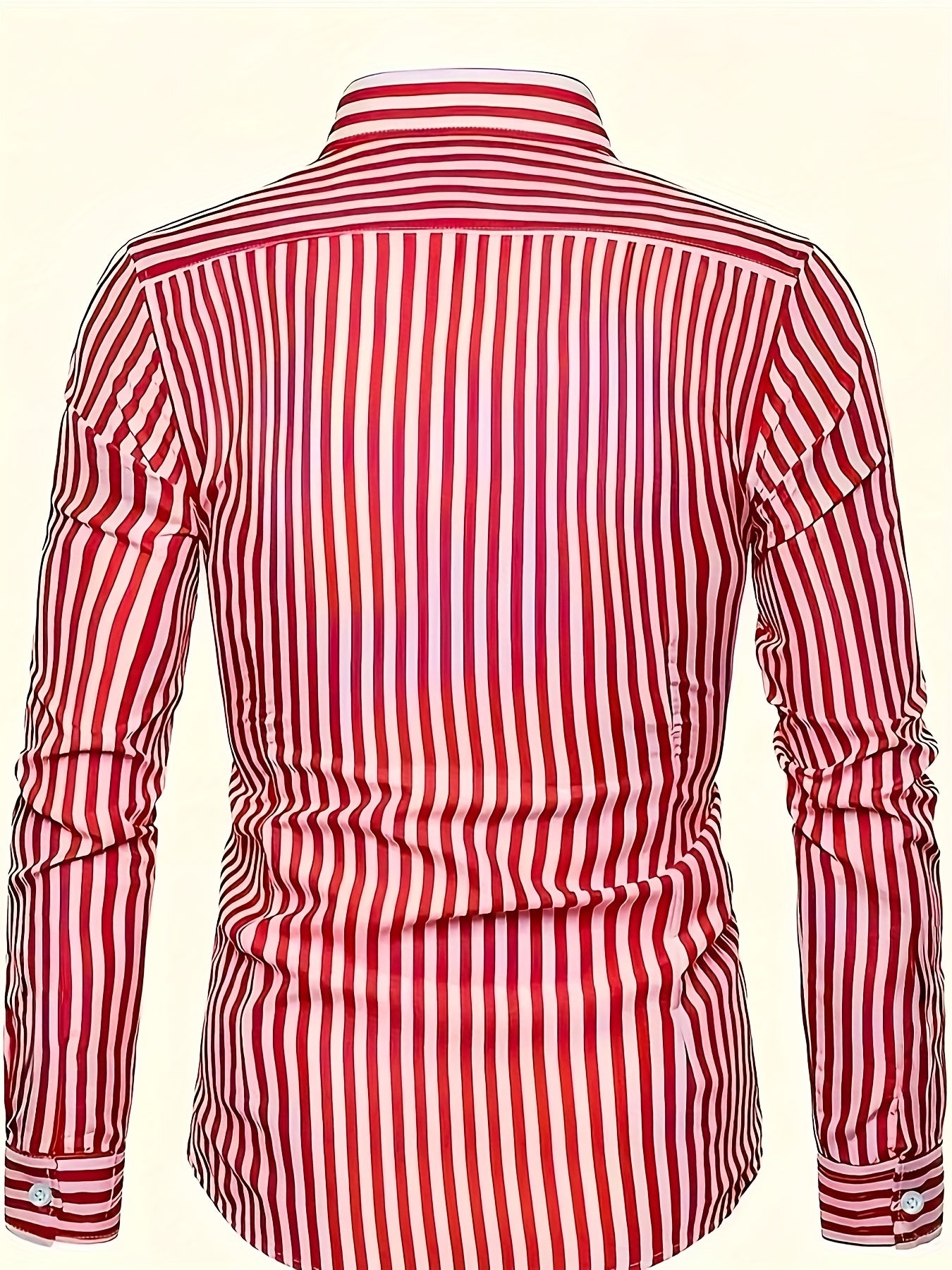 Seashell Men's Casual Striped Long Sleeve Shirt -  and White Vertical Pattern, Button- Collar Design, Non-Stretch Fabric, Suitable for Casual Attire, All Seasons | Fitted Cut