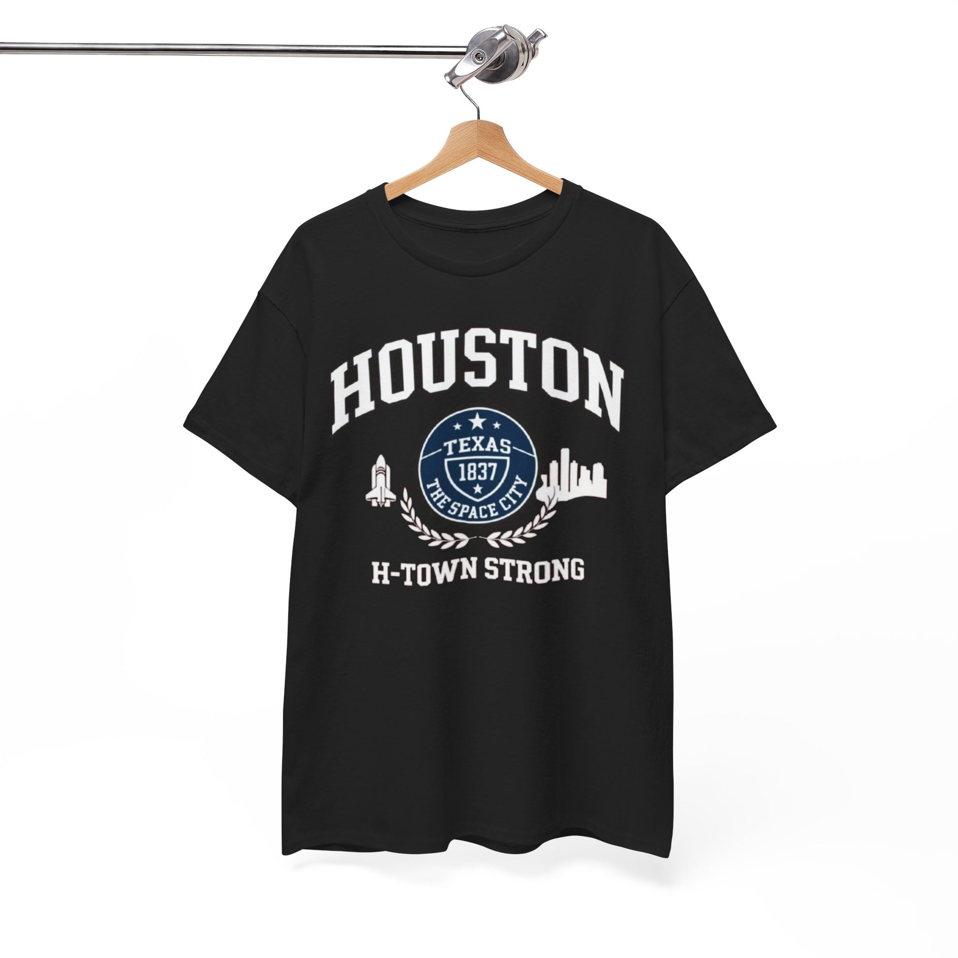 White Smoke Houston H-Town Strong Tee — Texas 1837 City Skyline Shirt