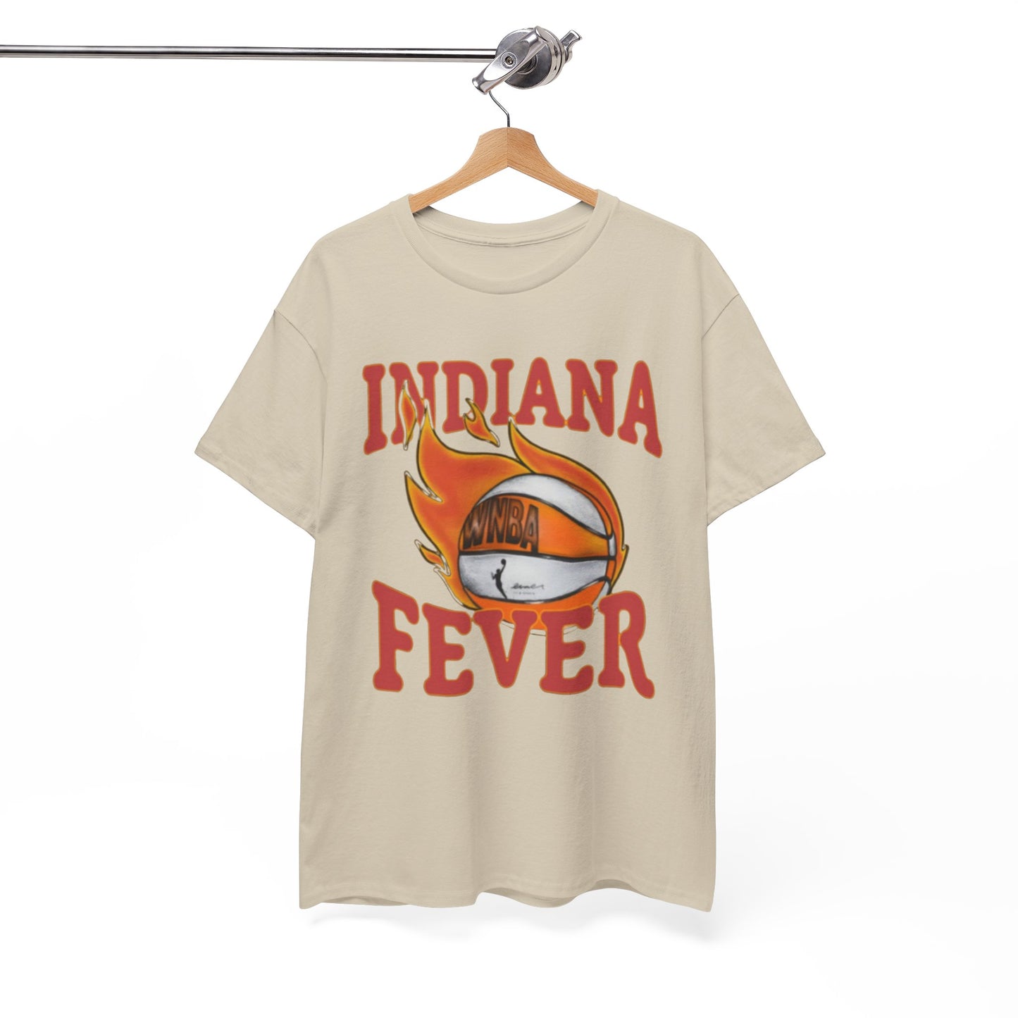White Smoke Indiana Fever Basketball Tee — Retro Flaming Ball Design