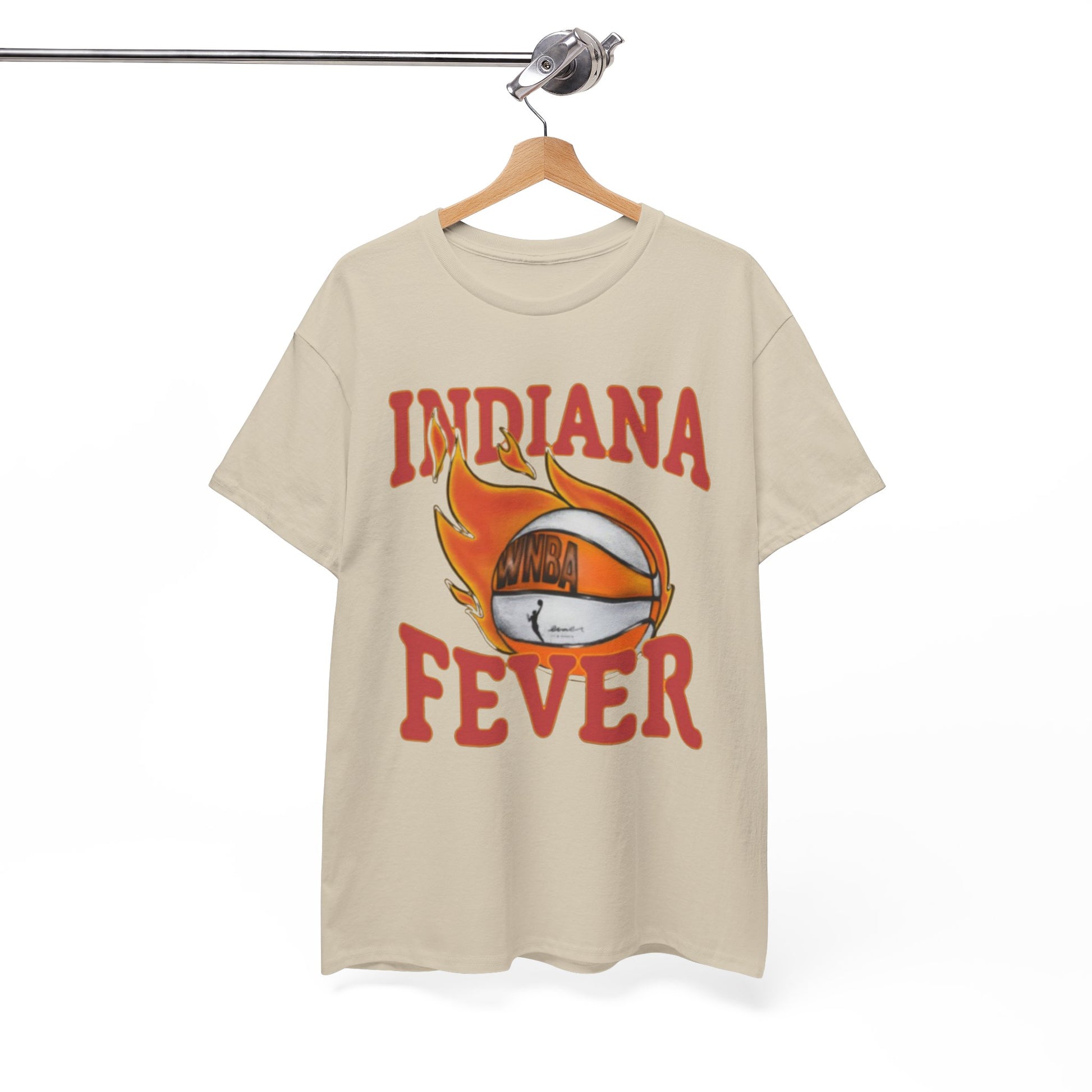 White Smoke Indiana Fever Basketball Tee — Retro Flaming Ball Design