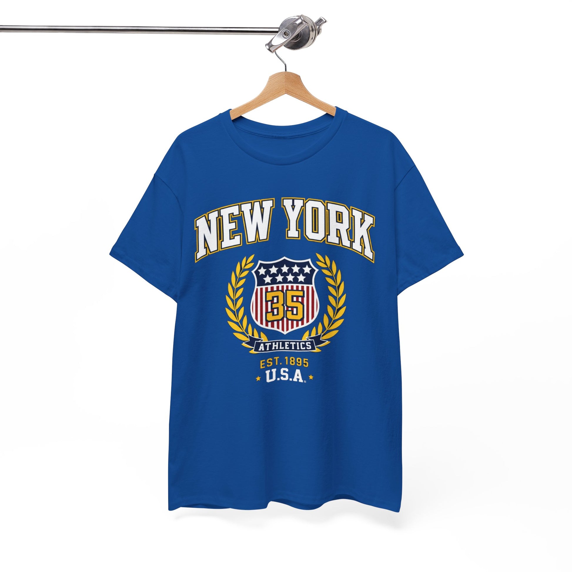White Smoke New York Athletics Crest T‑Shirt — USA 1985 Vintage Collegiate Tee