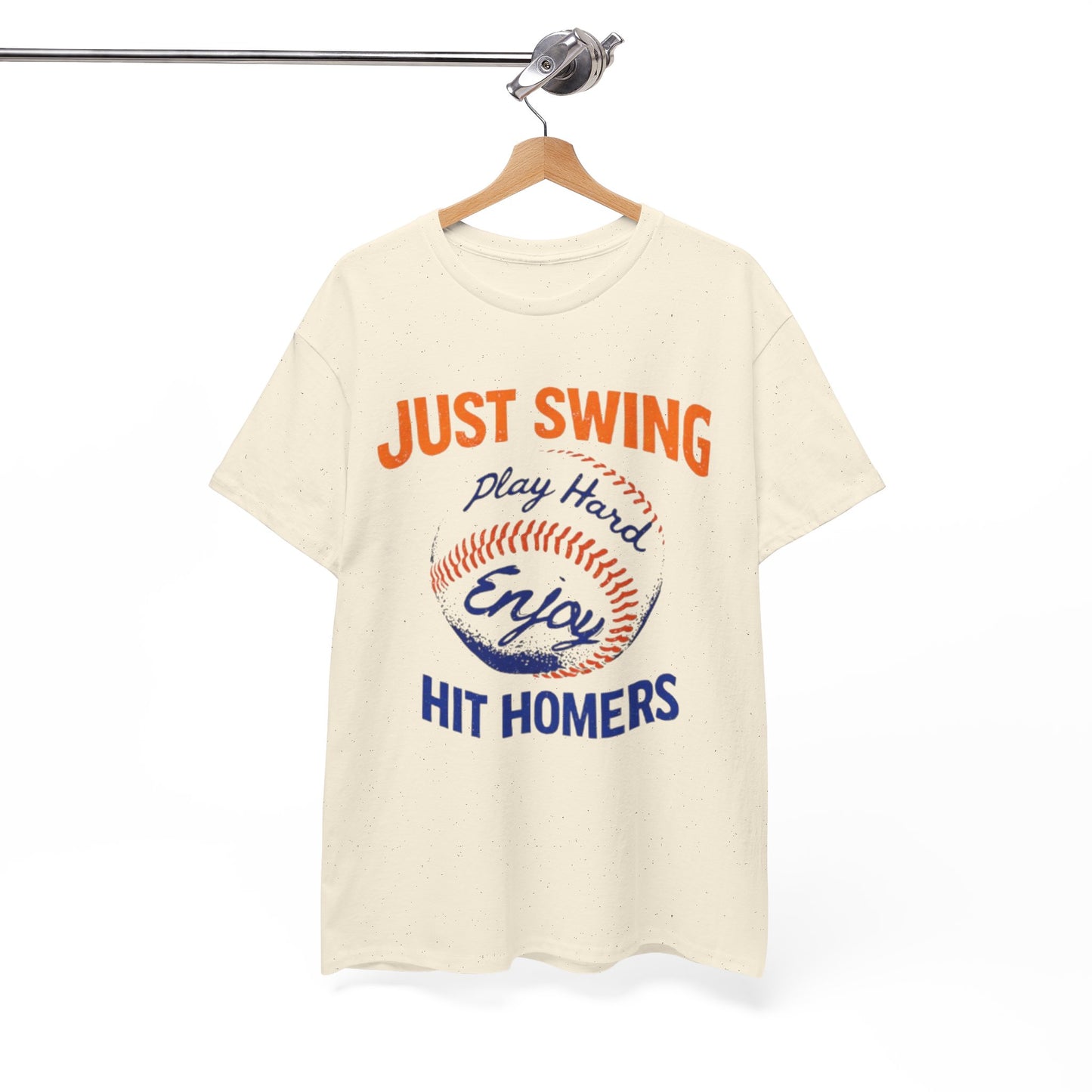 New York Baseball T-Shirt — "Just Swing, Play Hard, Enjoy, Hit Homers" Graphic Tee