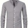 Dark Gray 2025 New Cross-Border Spring And Summer Slim-Fit Black And White Checkered Formal Long-Sleeve Shirt for Men