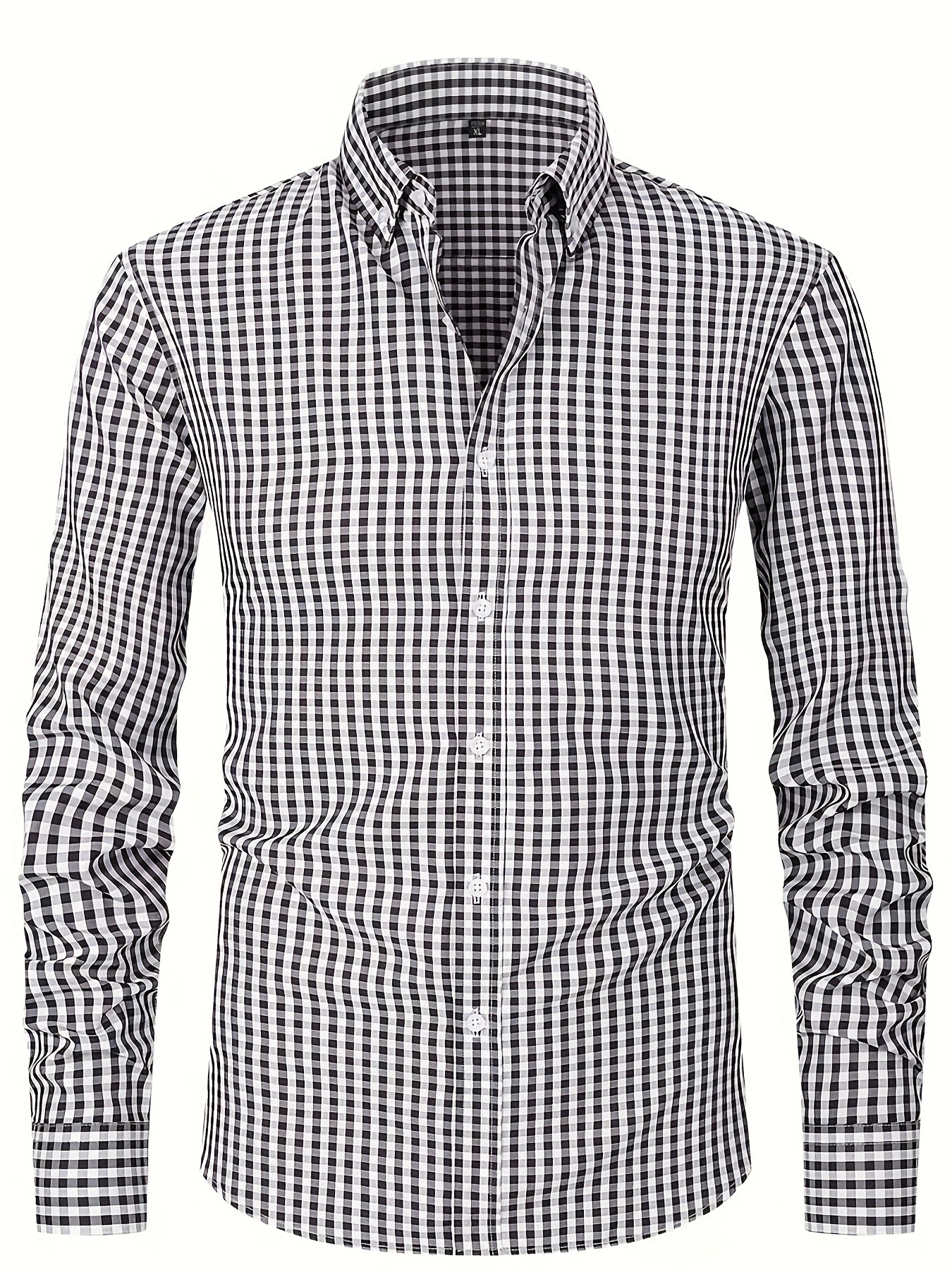2025 New Cross-Border Spring And Summer Slim-Fit Black And White Checkered Formal Long-Sleeve Shirt for Men