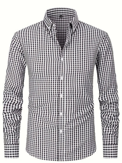 Dark Gray 2025 New Cross-Border Spring And Summer Slim-Fit Black And White Checkered Formal Long-Sleeve Shirt for Men