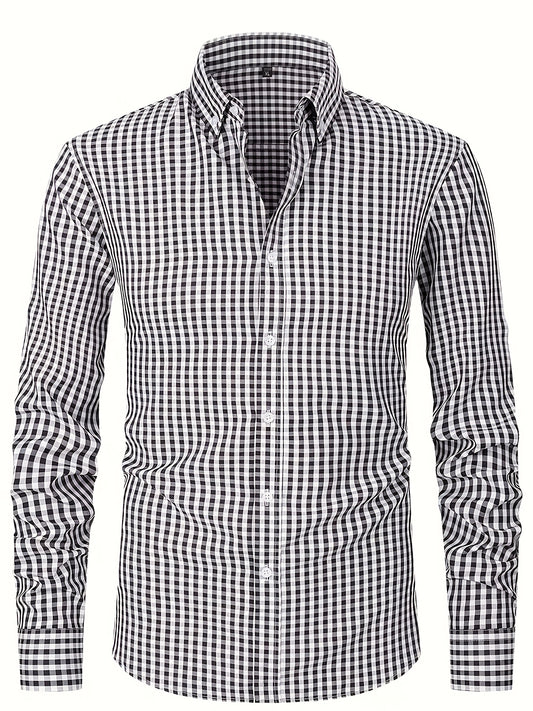 2025 New Cross-Border Spring And Summer Slim-Fit Black And White Checkered Formal Long-Sleeve Shirt for Men