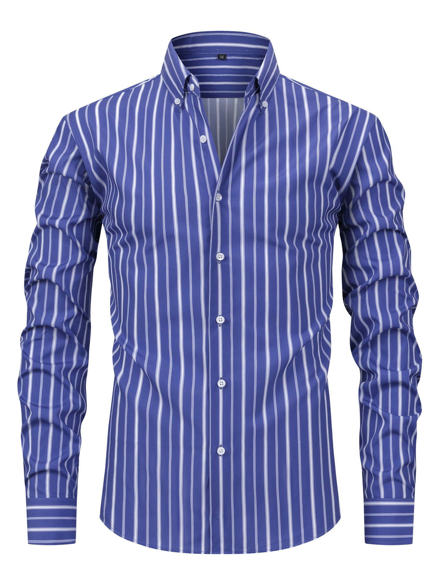 White Smoke Men's New Thin Digital Print Striped Long Sleeve Shirt, Wrinkle-, No Ironing, Versatile Fashion Date Shirt