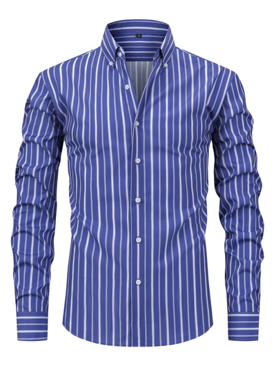 White Smoke Men's New Thin Digital Print Striped Long Sleeve Shirt, Wrinkle-, No Ironing, Versatile Fashion Date Shirt