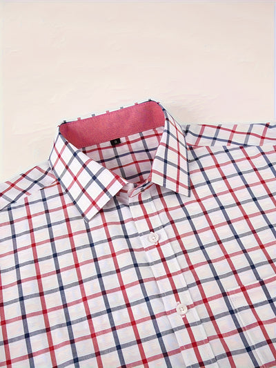 Antique White Men'S Long-Sleeve Red Plaid Shirt Suitable for All Seasons, Comfortable for Business And Casual Wear, Made from a Blend in a Regular Fit, Featuring a Chest Pocket And Available in Multiple Colors