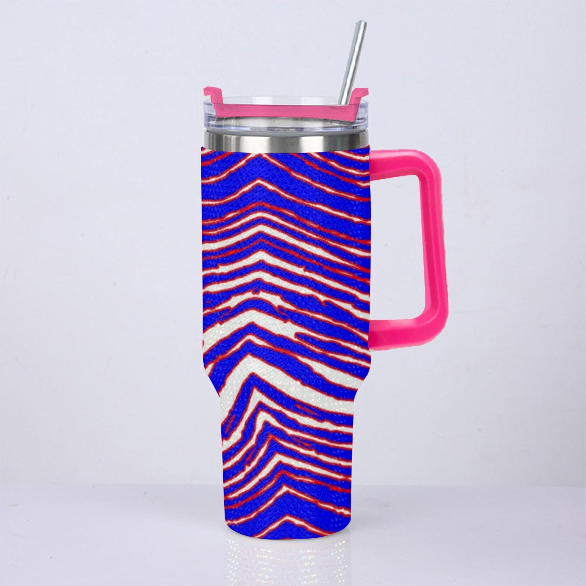 Light Gray Buffalo football 40oz Diamond Cup With Stainless Steel Straw – Red Blue White Zebra Game Day Style