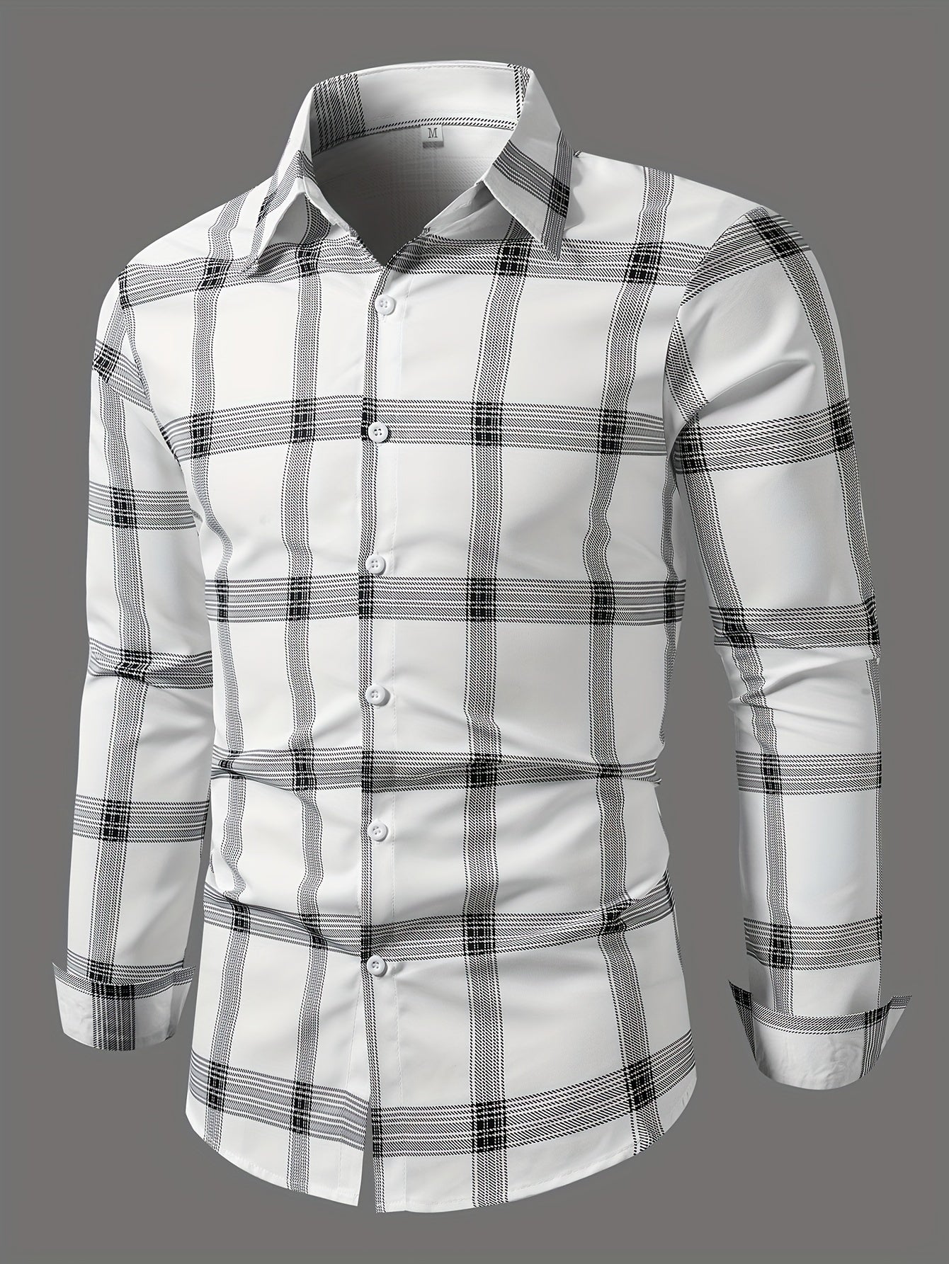 Dim Gray Men's Plaid Shirt Long Sleeve Shirt Trendy Plaid Non-Directional Print Business Casual Top