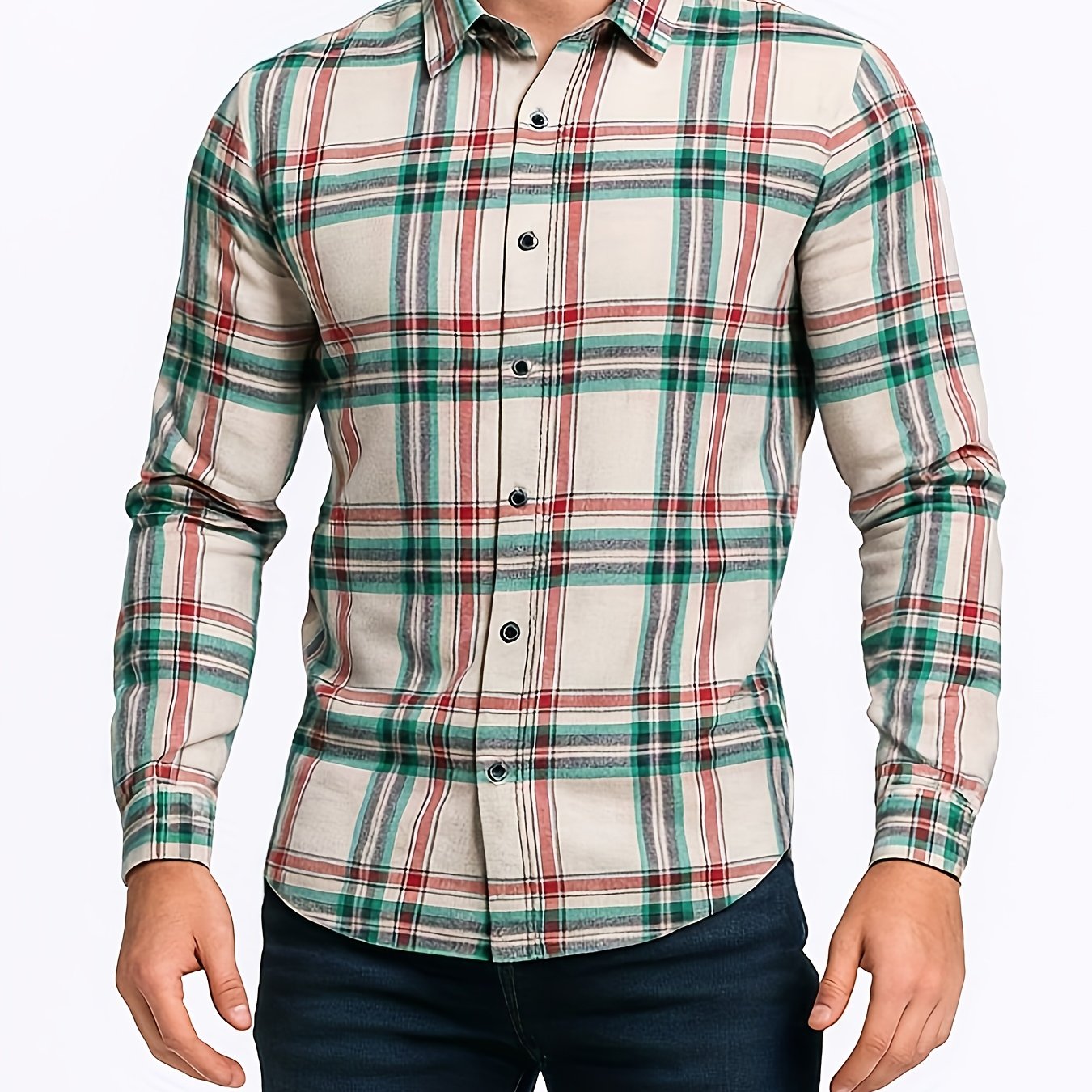 White Smoke Men's Business Casual Long Sleeve Shirt, Plaid Shirt for Men