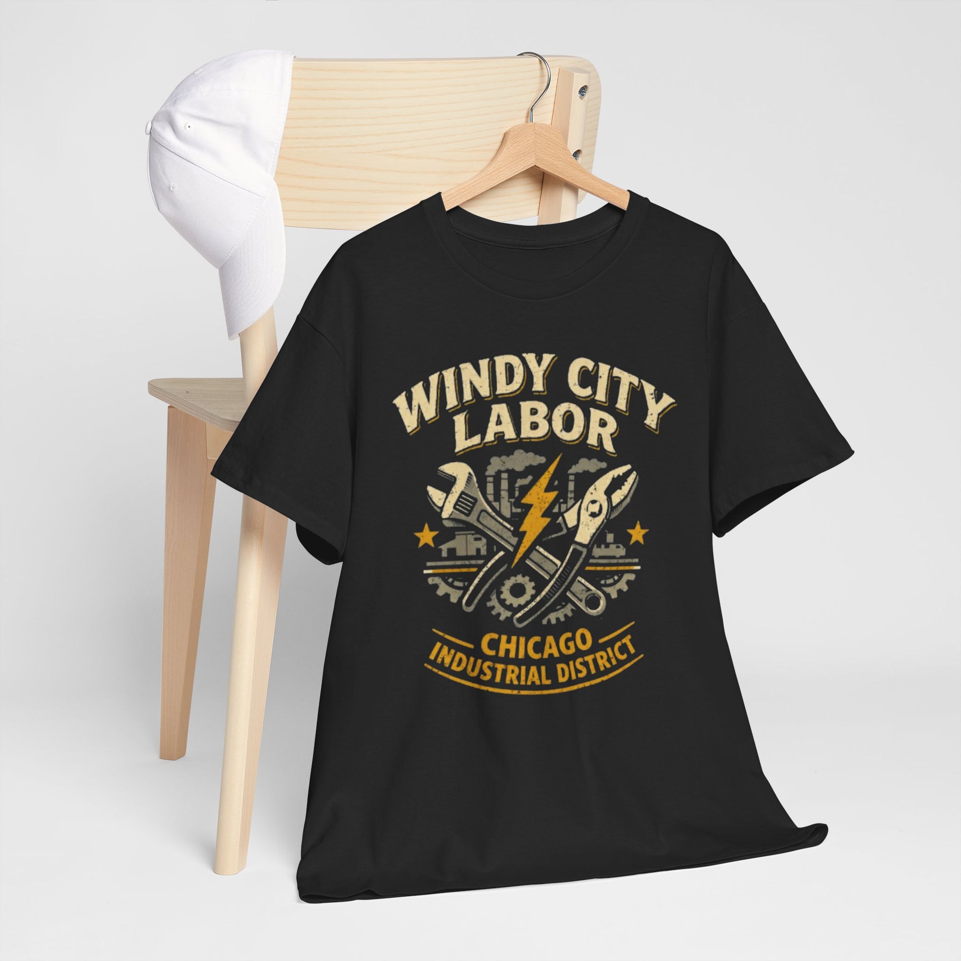 Dark Slate Gray Windy City Labor Chicago Industrial District T-Shirt – Vintage Worker Graphic Tee