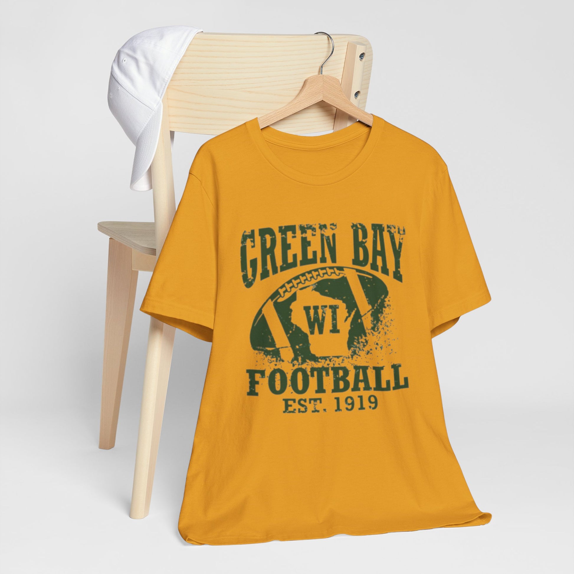 Goldenrod Green Bay Football Vintage Tee — "Green Bay WI Football Est. 1919"