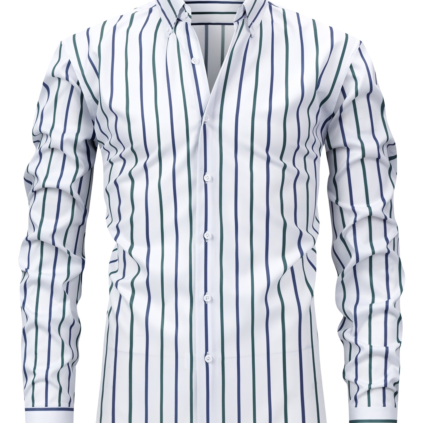 White Smoke Men's Fashion Casual Digital Stripe Long-Sleeve Shirt, Stretch Wrinkle-Resistant Premium Versatile Lightweight Date Shirt