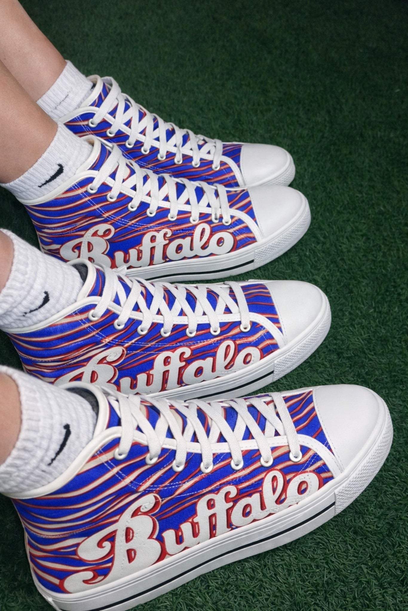 Buffalo Football Inspired High-Top Sneakers – Blue & Red Athletic Street Shoes for Game Day Fans