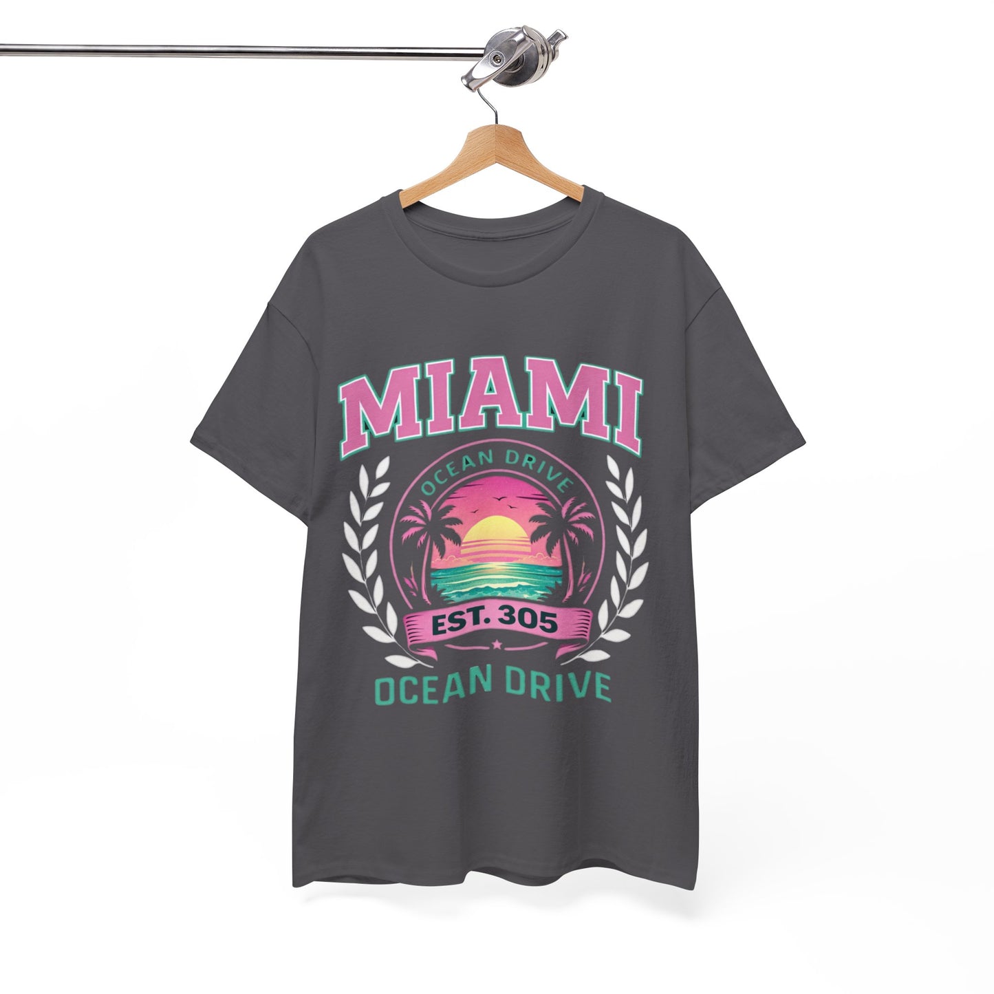 White Smoke Miami Ocean Drive Est. 305 T-Shirt – Retro Sunset Beach Streetwear Tee