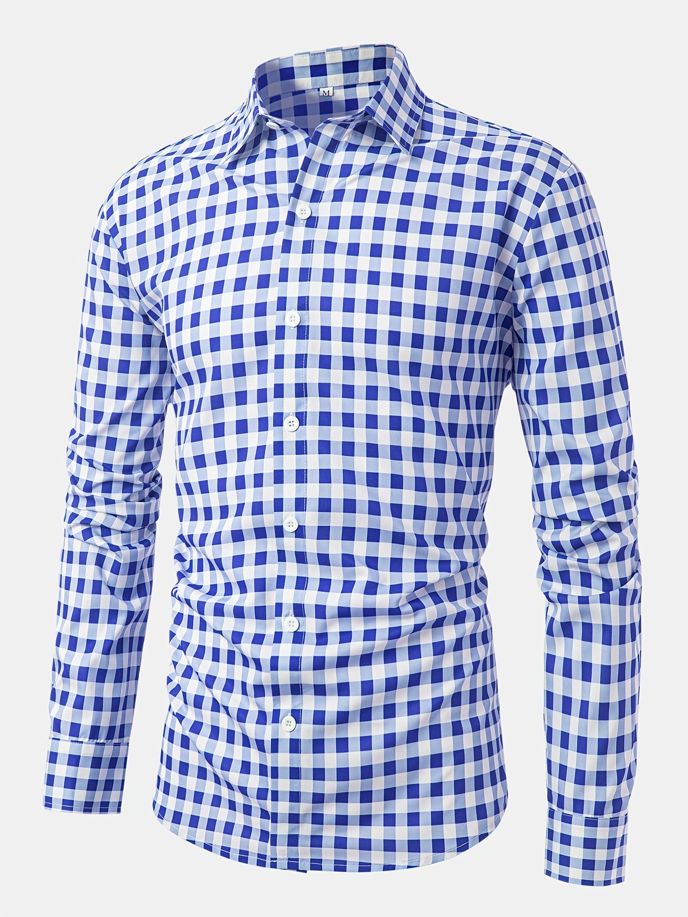 1pc Printed Plaid Long-sleeve Shirt with Lapel and Button-up Cardigan Style Casual Shirt