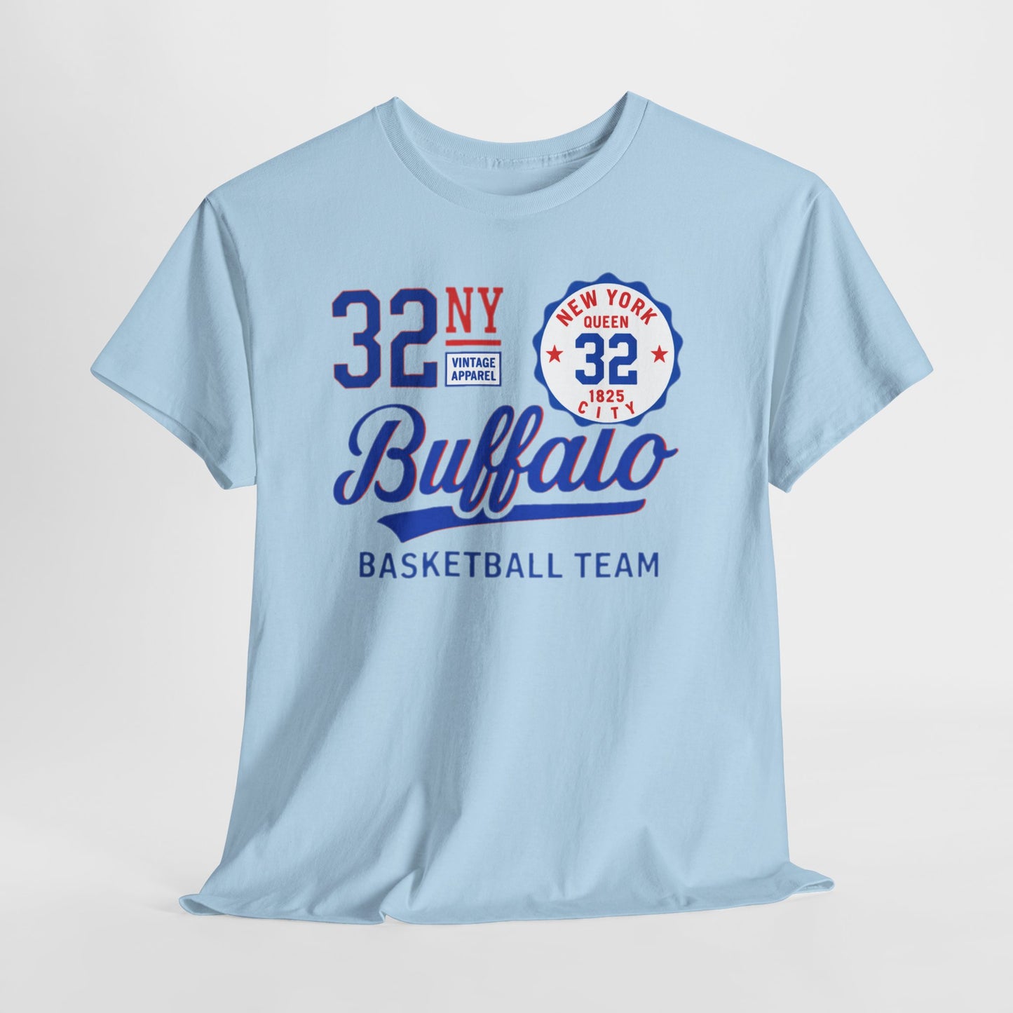 Light Steel Blue Buffalo 32 Basketball Team Tee — Vintage NY Sports T-Shirt