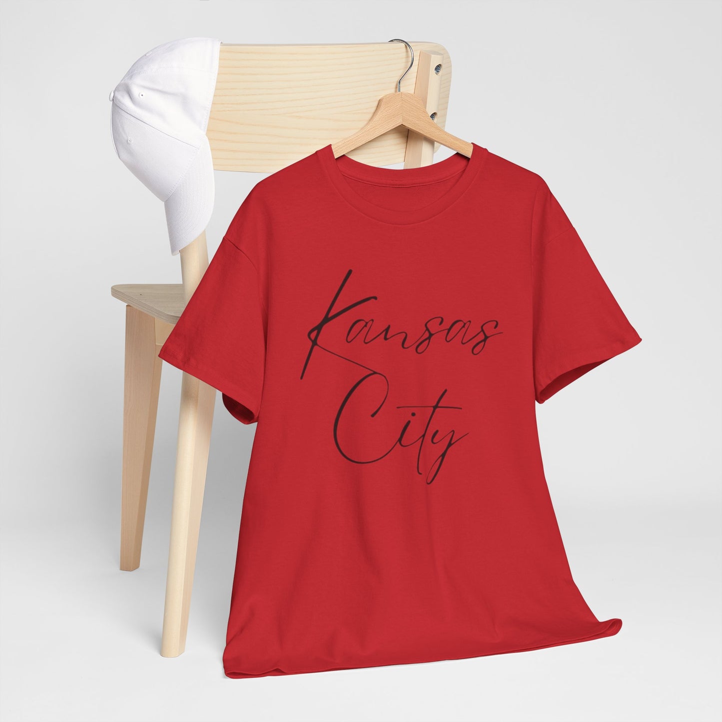 Firebrick Kansas City Script Tee — Minimalist City Name T‑Shirt