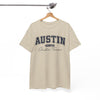 White Smoke Austin Script College Tee – Austin, Texas Graphic T-Shirt