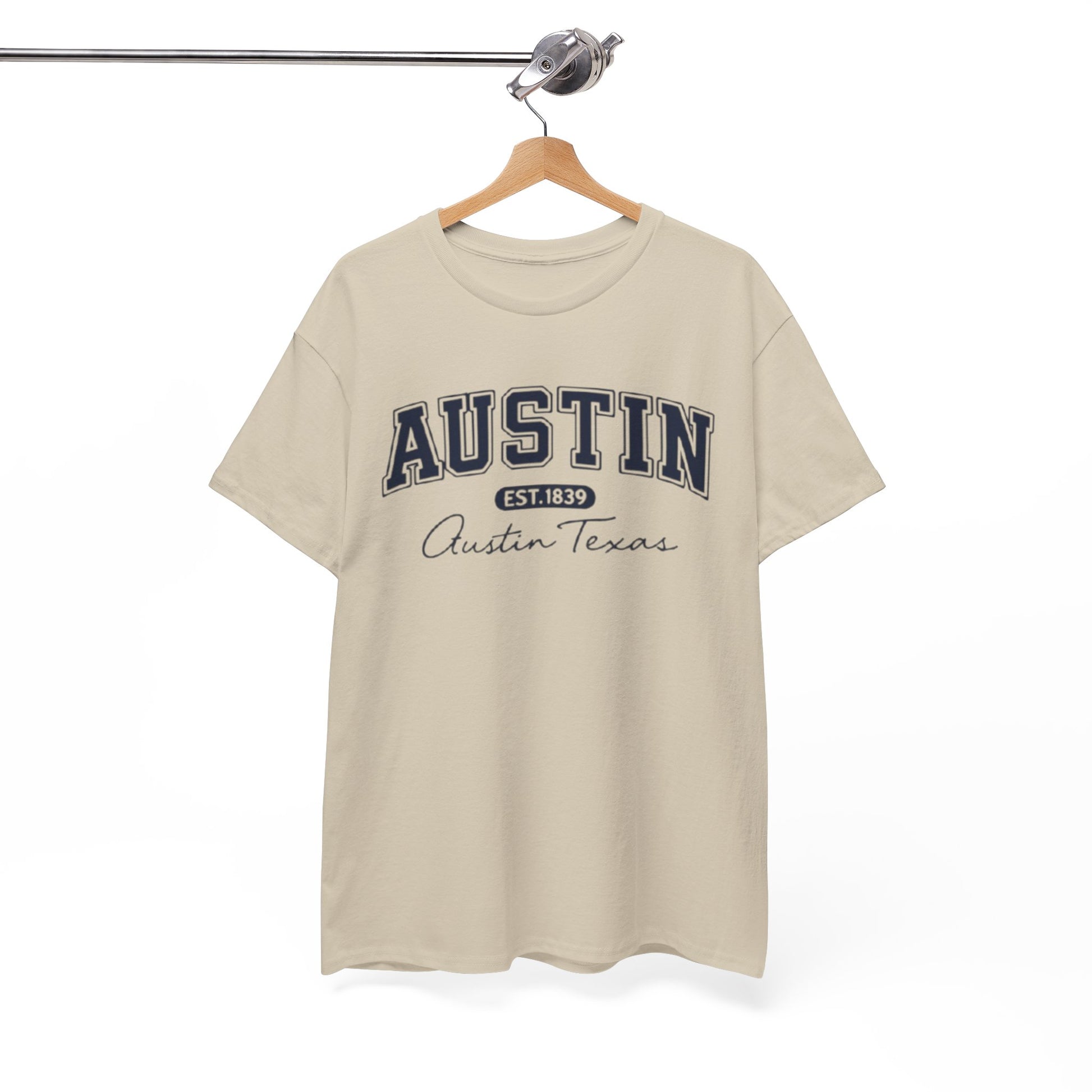 White Smoke Austin Script College Tee – Austin, Texas Graphic T-Shirt
