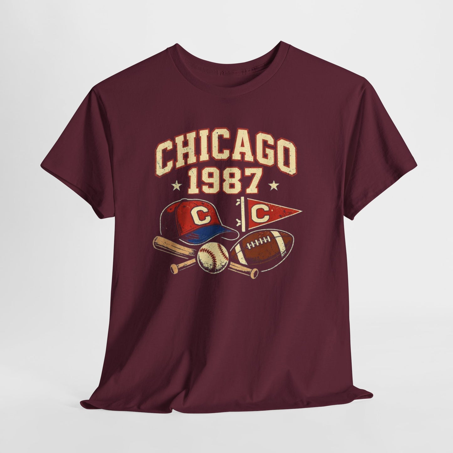 Dark Slate Gray Chicago 1987 Vintage Sports T-Shirt – Retro Baseball and Football Graphic Tee