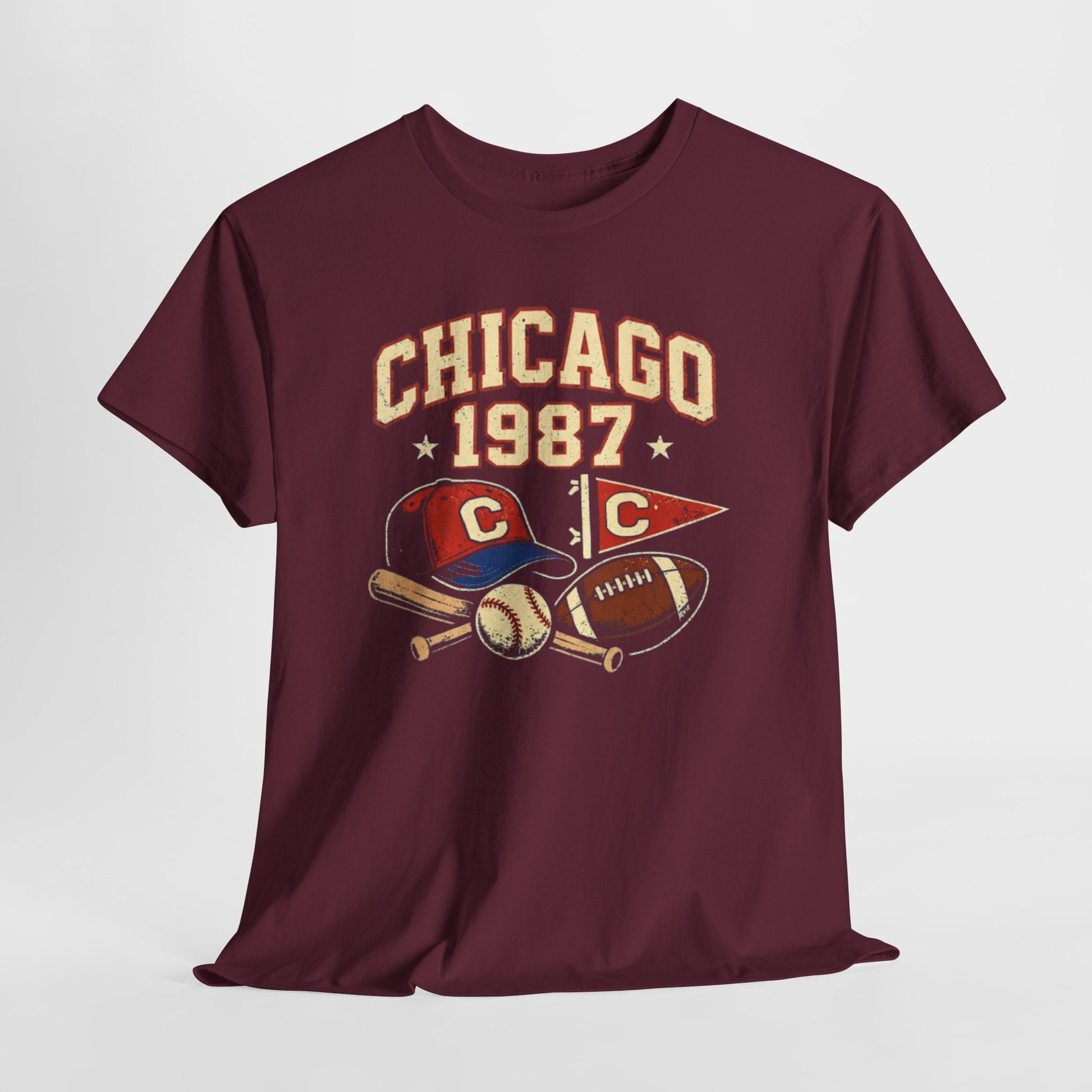 Dark Slate Gray Chicago 1987 Vintage Sports T-Shirt – Retro Baseball and Football Graphic Tee