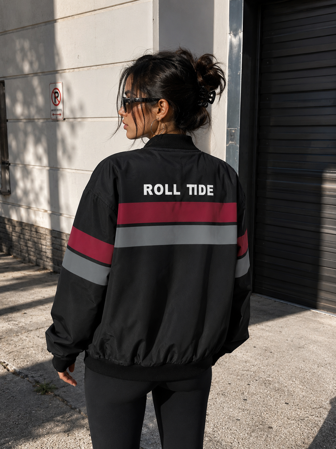 Alabama Roll Tide Black Bomber Jacket Retro Game Day Streetwear Jacket