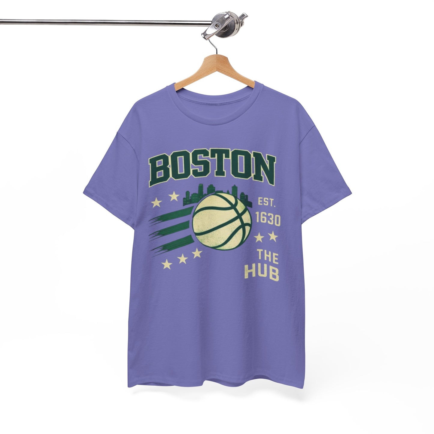 White Smoke Boston Basketball Tee - "The Hub" Vintage City Hoops Shirt