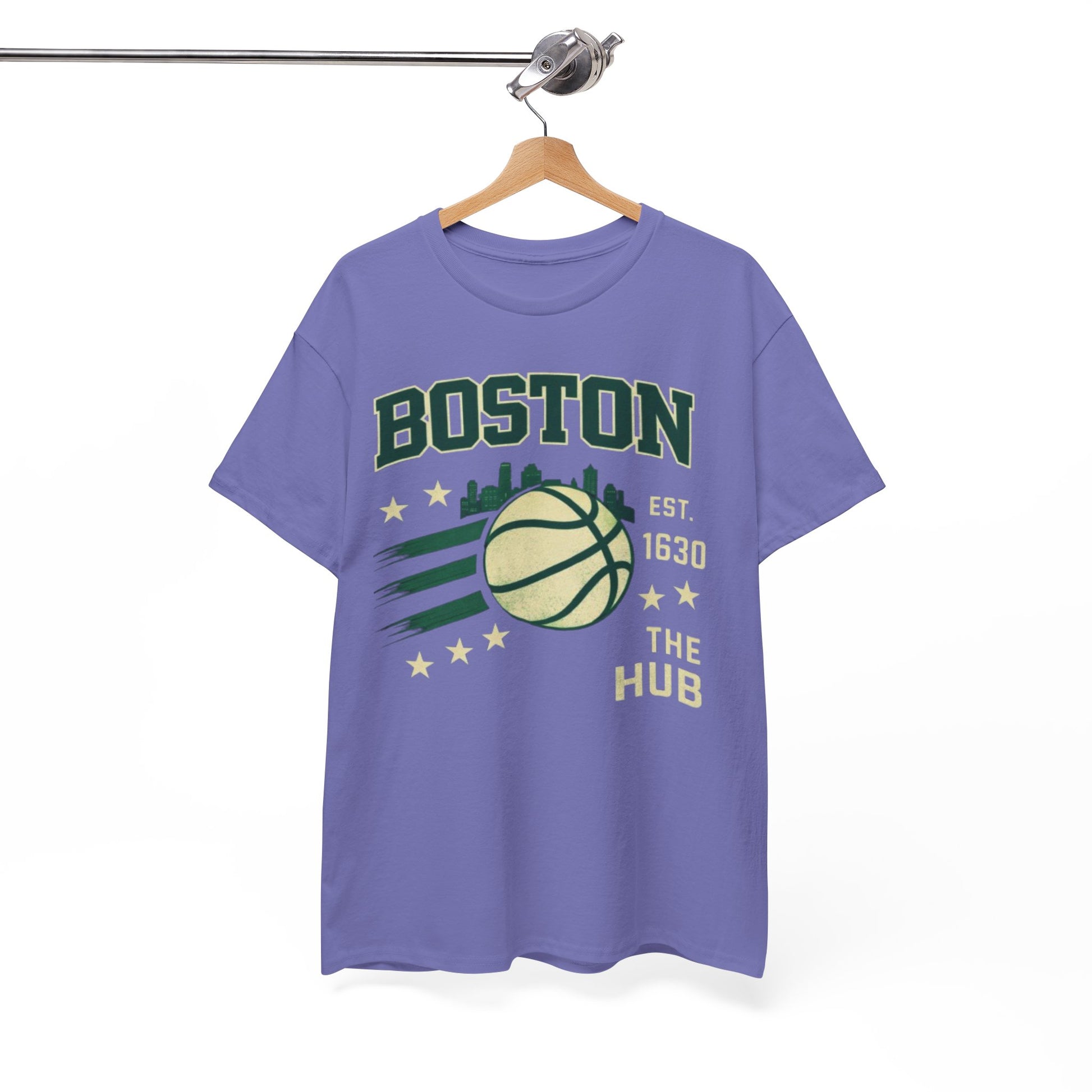 White Smoke Boston Basketball Tee - "The Hub" Vintage City Hoops Shirt