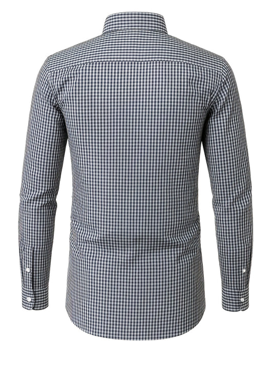 2025 New Cross-Border Spring And Summer Slim-Fit Black And White Checkered Formal Long-Sleeve Shirt for Men
