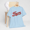 Light Blue Indiana Fever Retro Script Tee — Vintage Red & Gold Graphic T-Shirt