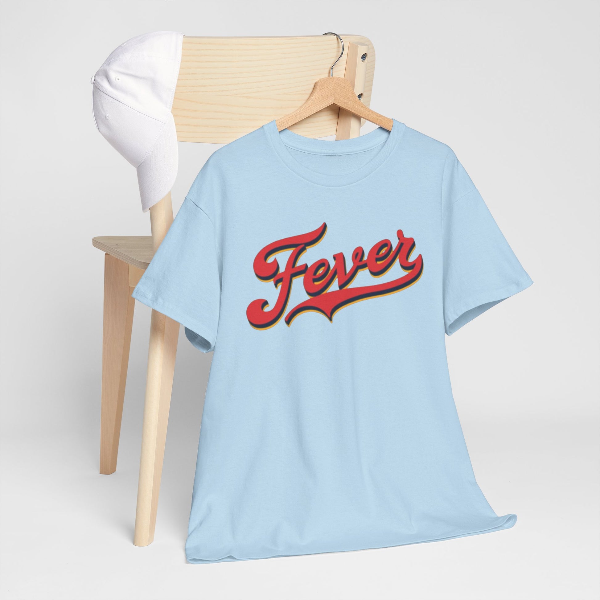 Light Blue Indiana Fever Retro Script Tee — Vintage Red & Gold Graphic T-Shirt