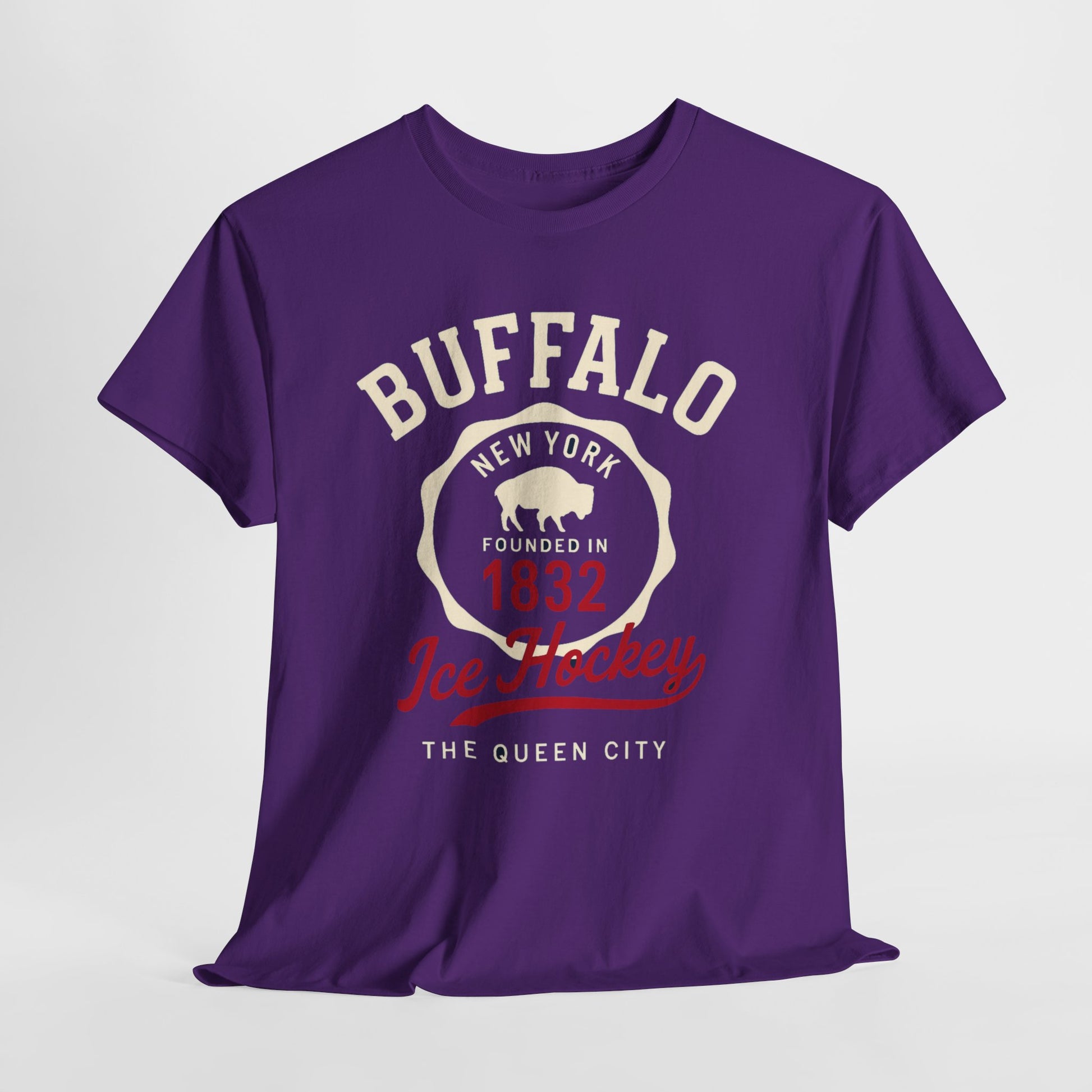 Lavender Buffalo Ice Hockey Tee — Founded 1832 Retro Queen City Shirt